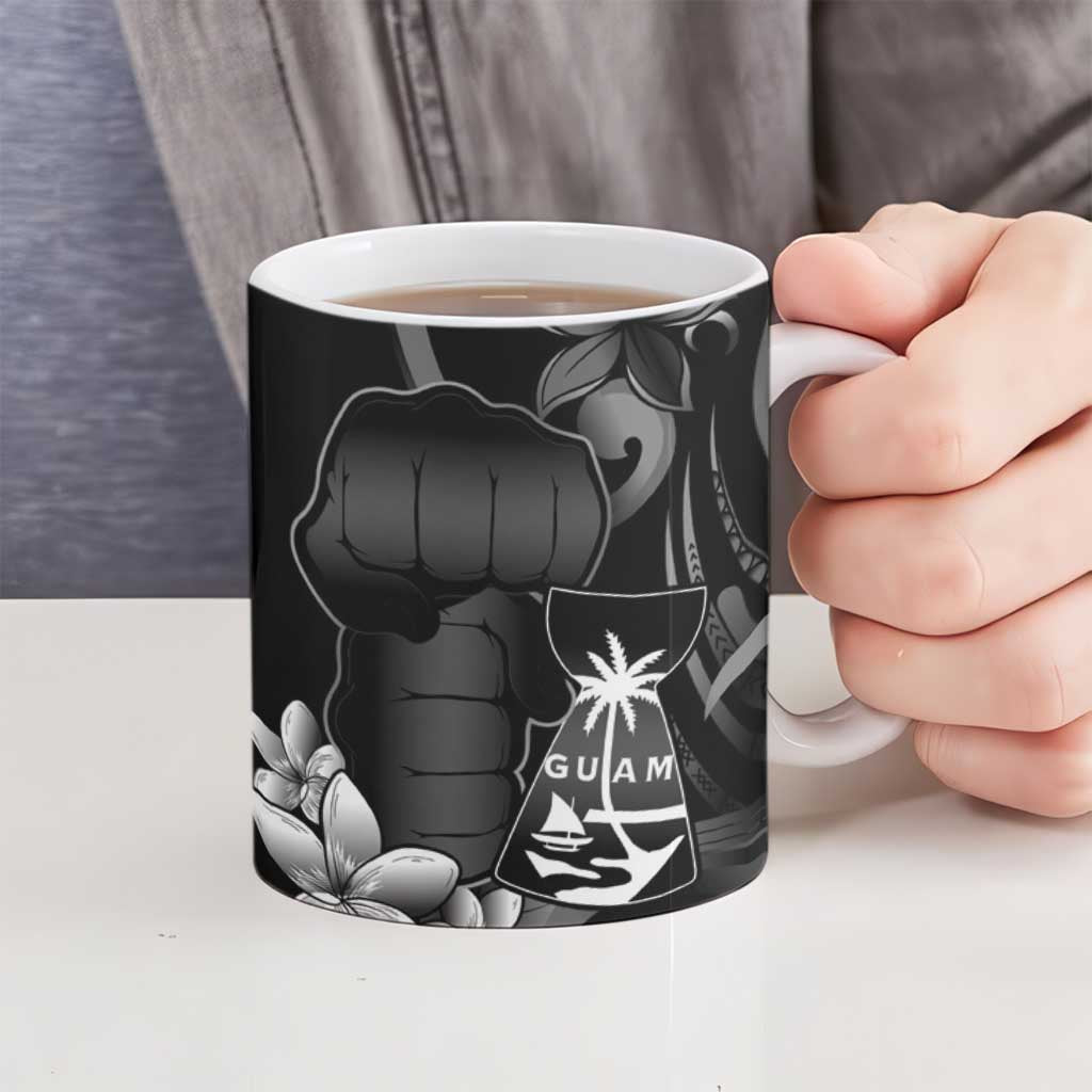 Black Hafa Adai Guam Ceramic Mug Chamorro Latte Stone Hand With Plumeria - Polynesian Pride