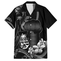 Black Hafa Adai Guam Family Matching Off The Shoulder Long Sleeve Dress and Hawaiian Shirt Chamorro Latte Stone Hand With Plumeria LT14 Dad's Shirt - Short Sleeve Black - Polynesian Pride