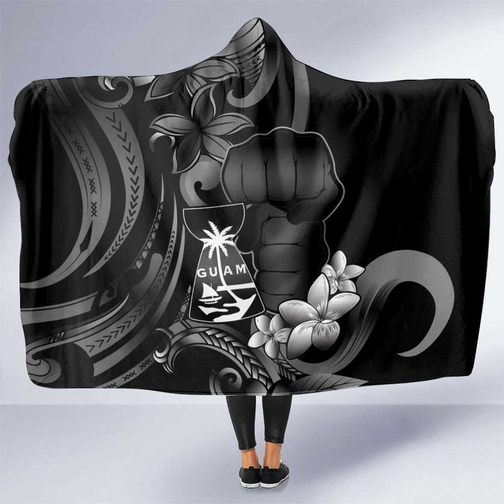 Black Hafa Adai Guam Hooded Blanket Chamorro Latte Stone Hand With Plumeria