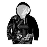Black Hafa Adai Guam Kid Hoodie Chamorro Latte Stone Hand With Plumeria