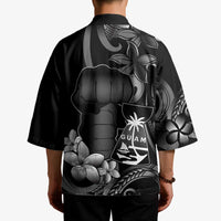 Black Hafa Adai Guam Kimono Chamorro Latte Stone Hand With Plumeria - Polynesian Pride