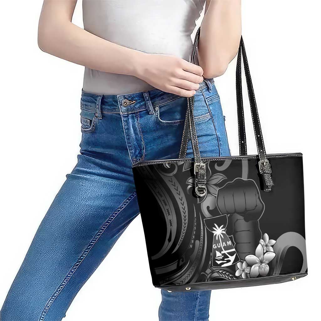 Black Hafa Adai Guam Leather Tote Bag Chamorro Latte Stone Hand With Plumeria
