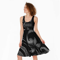 Black Hafa Adai Guam Midi Dress Chamorro Latte Stone Hand With Plumeria - Polynesian Pride