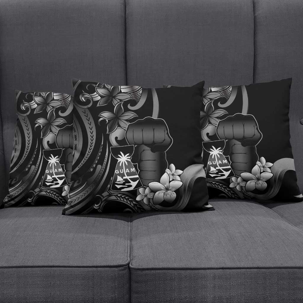 Black Hafa Adai Guam Pillow Cover Chamorro Latte Stone Hand With Plumeria - Polynesian Pride