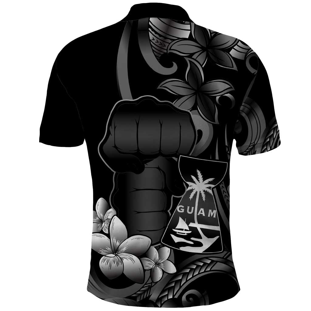 Black Hafa Adai Guam Polo Shirt Chamorro Latte Stone Hand With Plumeria LT14 - Polynesian Pride