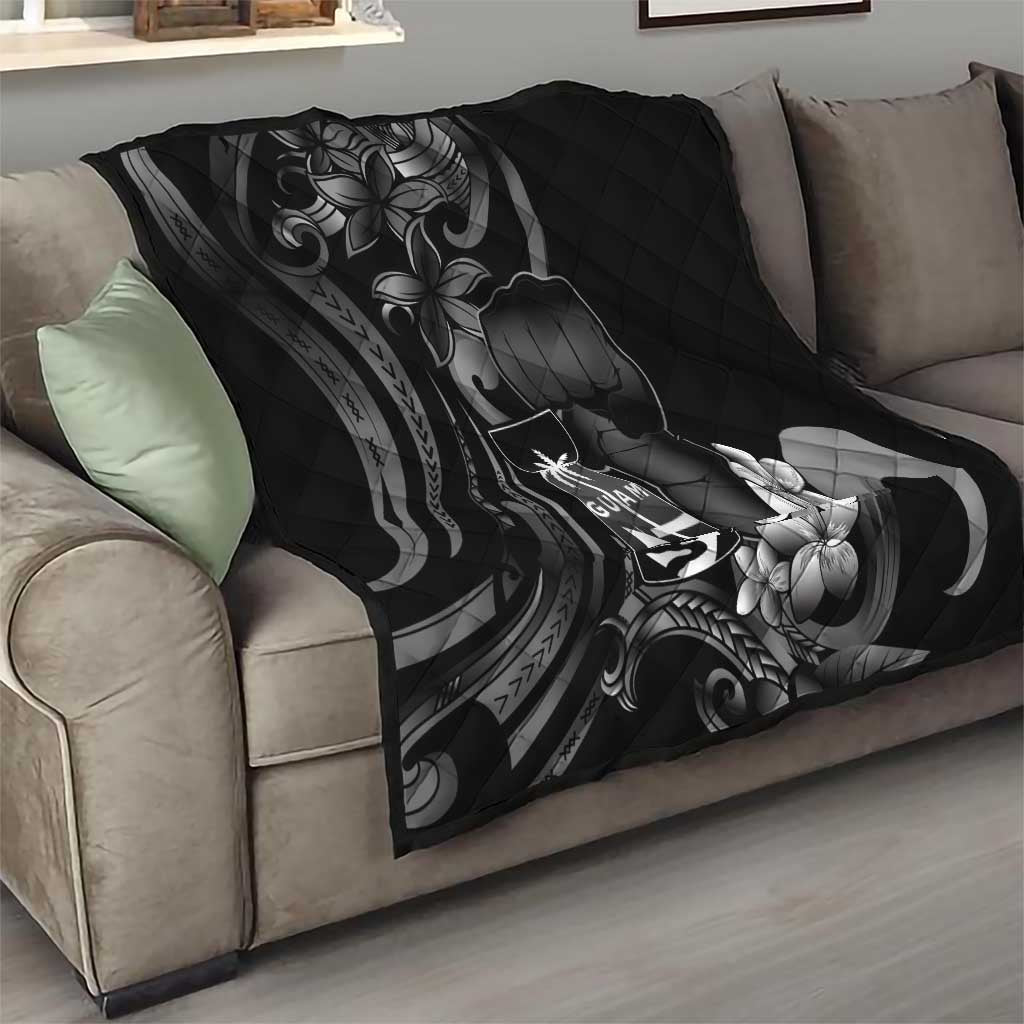 Black Hafa Adai Guam Quilt Chamorro Latte Stone Hand With Plumeria