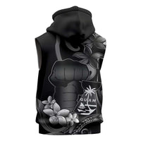 Black Hafa Adai Guam Sleeveless Zip Hoodie Chamorro Latte Stone Hand With Plumeria - Polynesian Pride