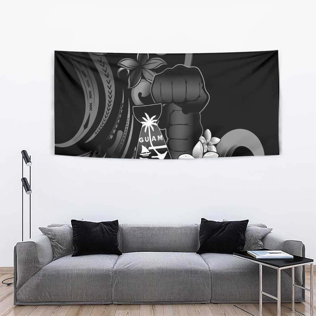 Black Hafa Adai Guam Tapestry Chamorro Latte Stone Hand With Plumeria