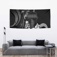 Black Hafa Adai Guam Tapestry Chamorro Latte Stone Hand With Plumeria