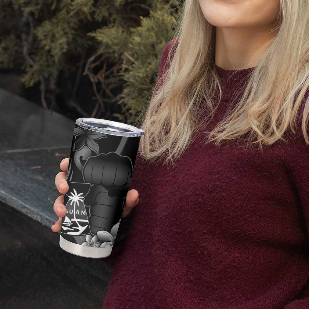 Black Hafa Adai Guam Tumbler Cup Chamorro Latte Stone Hand With Plumeria