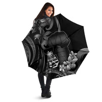 Black Hafa Adai Guam Umbrella Chamorro Latte Stone Hand With Plumeria - Polynesian Pride