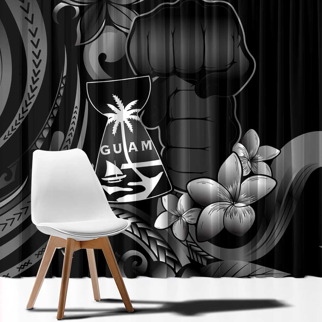 Black Hafa Adai Guam Window Curtain Chamorro Latte Stone Hand With Plumeria
