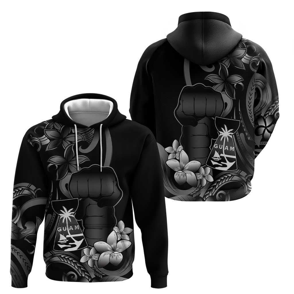 Black Hafa Adai Guam Zip Hoodie Chamorro Latte Stone Hand With Plumeria