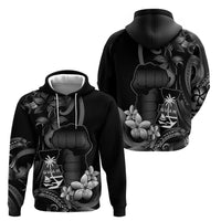 Black Hafa Adai Guam Zip Hoodie Chamorro Latte Stone Hand With Plumeria