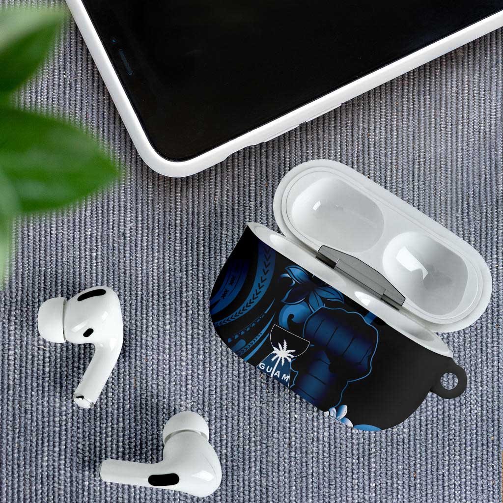 Blue Hafa Adai Guam AirPods Case Chamorro Latte Stone Hand With Plumeria - Polynesian Pride