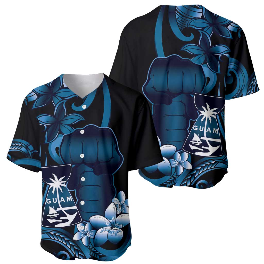 Blue Hafa Adai Guam Baseball Jersey Chamorro Latte Stone Hand With Plumeria