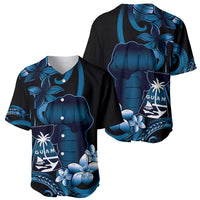 Blue Hafa Adai Guam Baseball Jersey Chamorro Latte Stone Hand With Plumeria