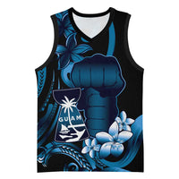 Blue Hafa Adai Guam Basketball Jersey Chamorro Latte Stone Hand With Plumeria - Polynesian Pride
