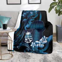 Blue Hafa Adai Guam Blanket Chamorro Latte Stone Hand With Plumeria