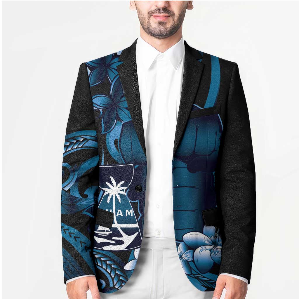 Blue Hafa Adai Guam Blazer Chamorro Latte Stone Hand With Plumeria - Polynesian Pride