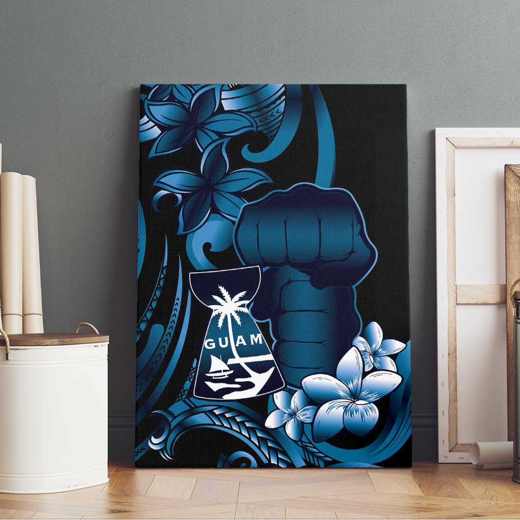 Blue Hafa Adai Guam Canvas Wall Art Chamorro Latte Stone Hand With Plumeria