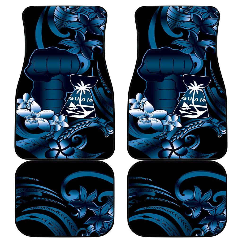 Blue Hafa Adai Guam Car Mats Chamorro Latte Stone Hand With Plumeria