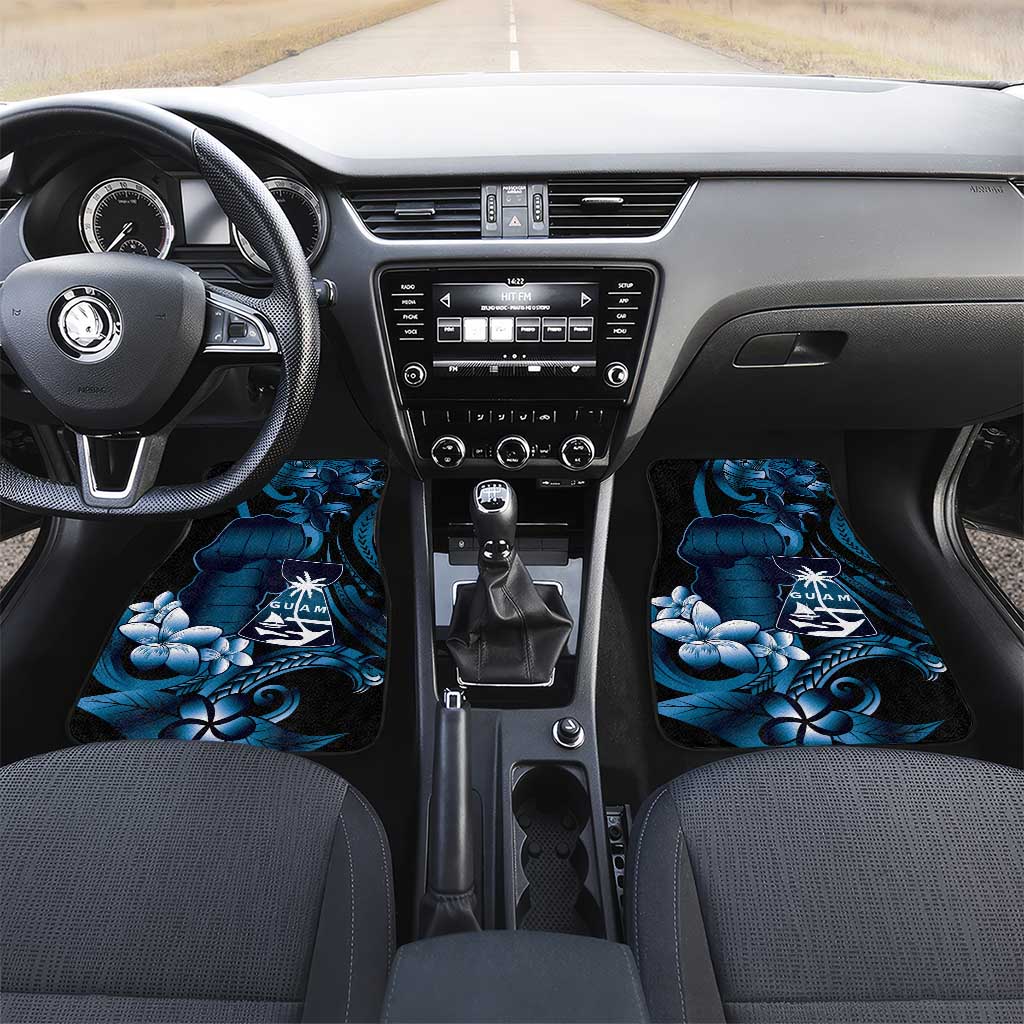 Blue Hafa Adai Guam Car Mats Chamorro Latte Stone Hand With Plumeria