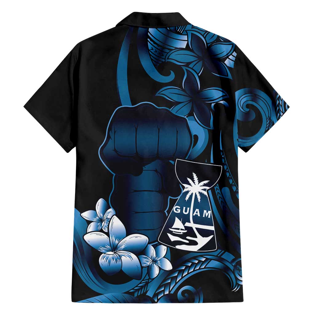 Blue Hafa Adai Guam Family Matching Off Shoulder Short Dress and Hawaiian Shirt Chamorro Latte Stone Hand With Plumeria LT14 - Polynesian Pride