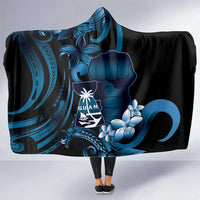 Blue Hafa Adai Guam Hooded Blanket Chamorro Latte Stone Hand With Plumeria