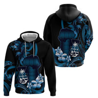 Blue Hafa Adai Guam Hoodie Chamorro Latte Stone Hand With Plumeria