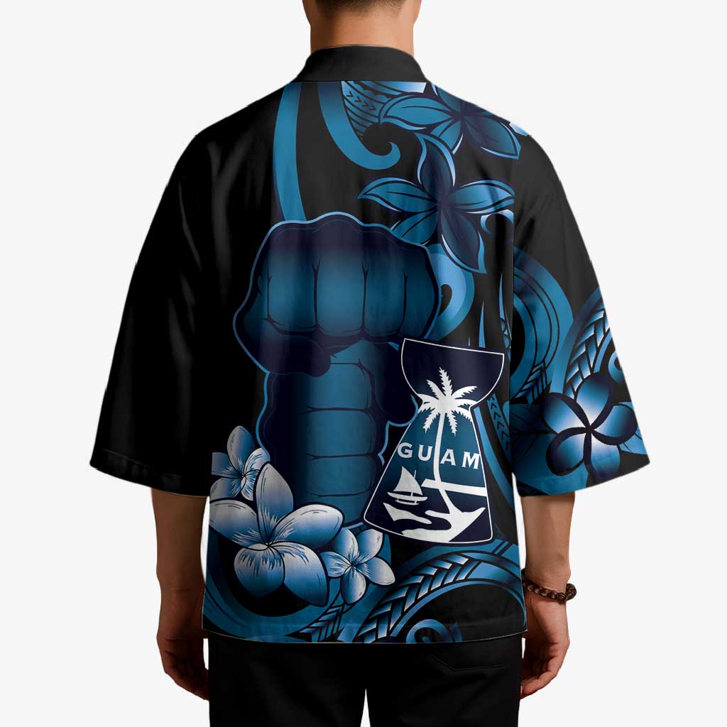 Blue Hafa Adai Guam Kimono Chamorro Latte Stone Hand With Plumeria - Polynesian Pride