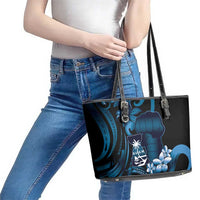 Blue Hafa Adai Guam Leather Tote Bag Chamorro Latte Stone Hand With Plumeria