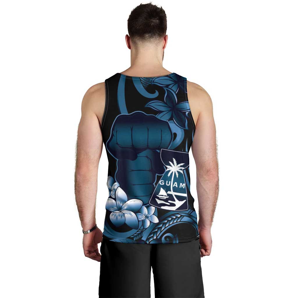 Blue Hafa Adai Guam Men Tank Top Chamorro Latte Stone Hand With Plumeria