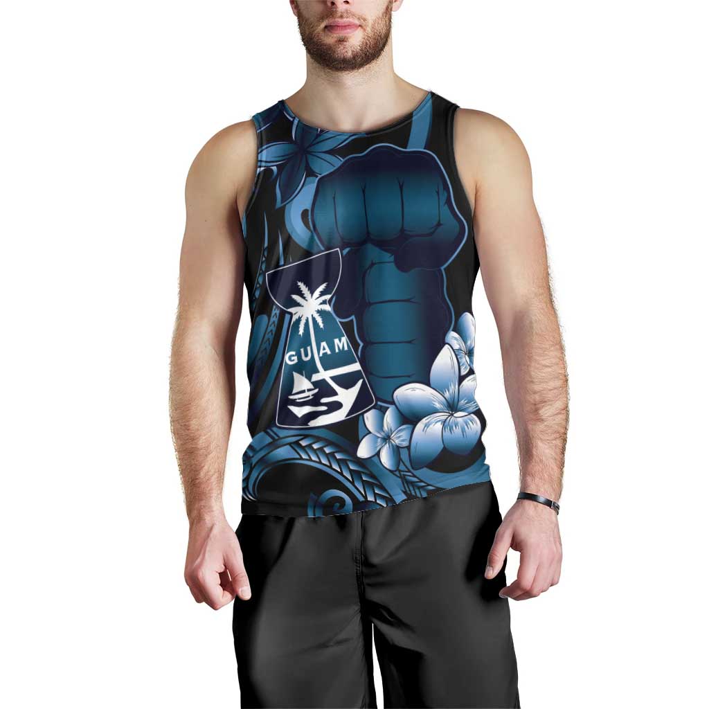 Blue Hafa Adai Guam Men Tank Top Chamorro Latte Stone Hand With Plumeria