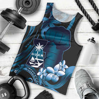 Blue Hafa Adai Guam Men Tank Top Chamorro Latte Stone Hand With Plumeria
