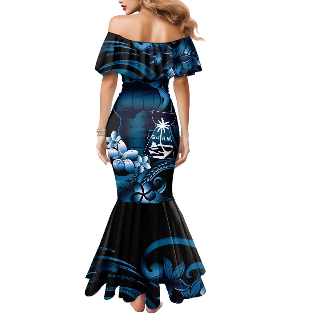 Blue Hafa Adai Guam Mermaid Dress Chamorro Latte Stone Hand With Plumeria