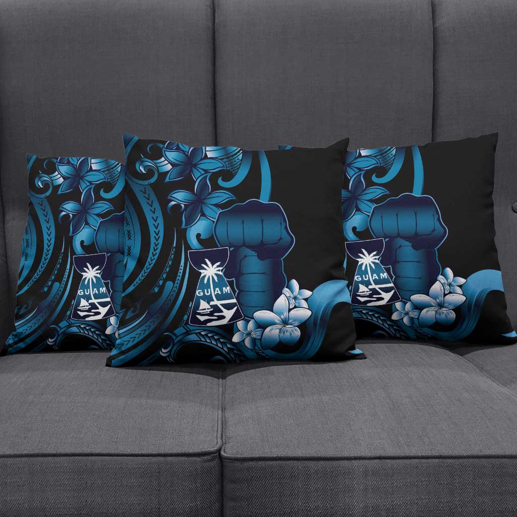 Blue Hafa Adai Guam Pillow Cover Chamorro Latte Stone Hand With Plumeria - Polynesian Pride