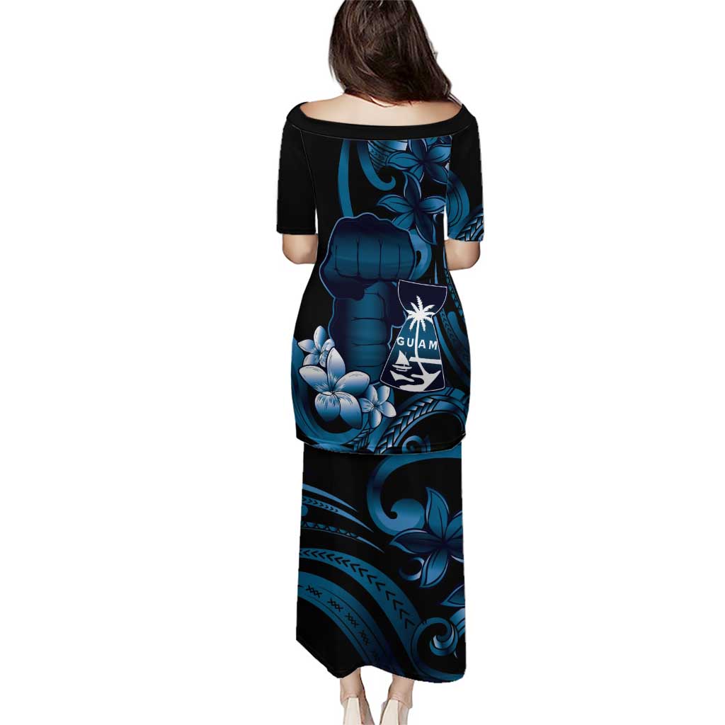 Blue Hafa Adai Guam Puletasi Chamorro Latte Stone Hand With Plumeria