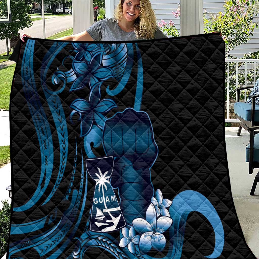 Blue Hafa Adai Guam Quilt Chamorro Latte Stone Hand With Plumeria