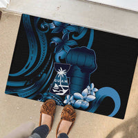 Blue Hafa Adai Guam Rubber Doormat Chamorro Latte Stone Hand With Plumeria