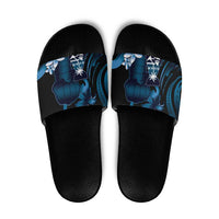 Blue Hafa Adai Guam Slide Sandals Chamorro Latte Stone Hand With Plumeria - Polynesian Pride