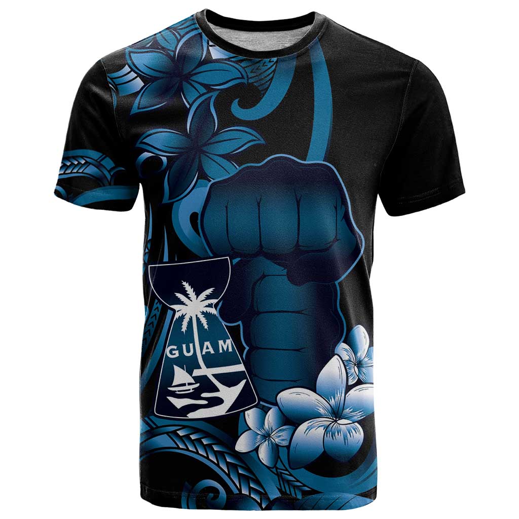 Blue Hafa Adai Guam T Shirt Chamorro Latte Stone Hand With Plumeria