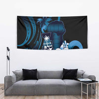 Blue Hafa Adai Guam Tapestry Chamorro Latte Stone Hand With Plumeria