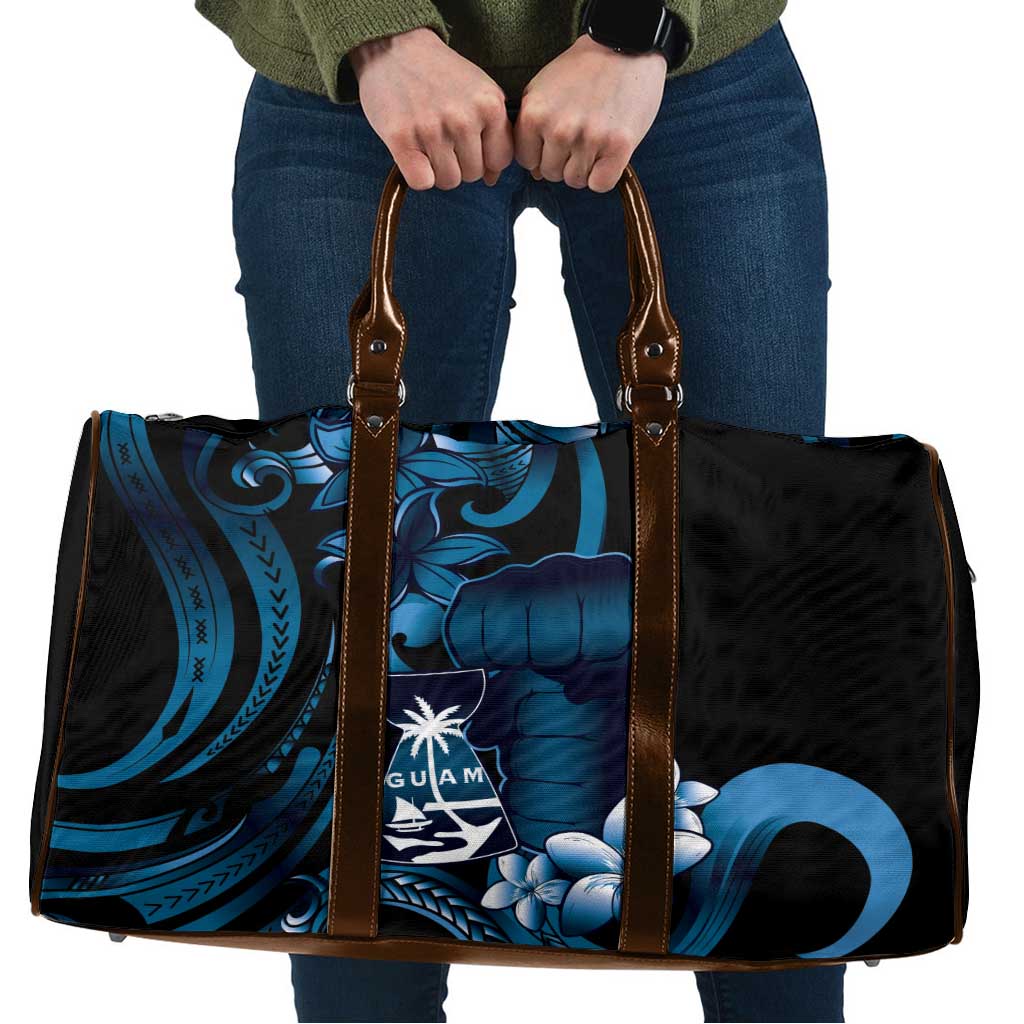 Blue Hafa Adai Guam Travel Bag Chamorro Latte Stone Hand With Plumeria - Polynesian Pride