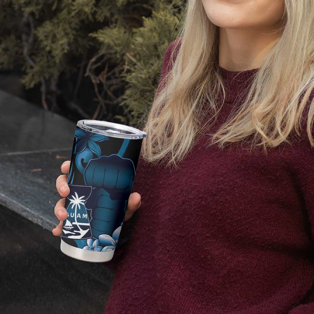 Blue Hafa Adai Guam Tumbler Cup Chamorro Latte Stone Hand With Plumeria