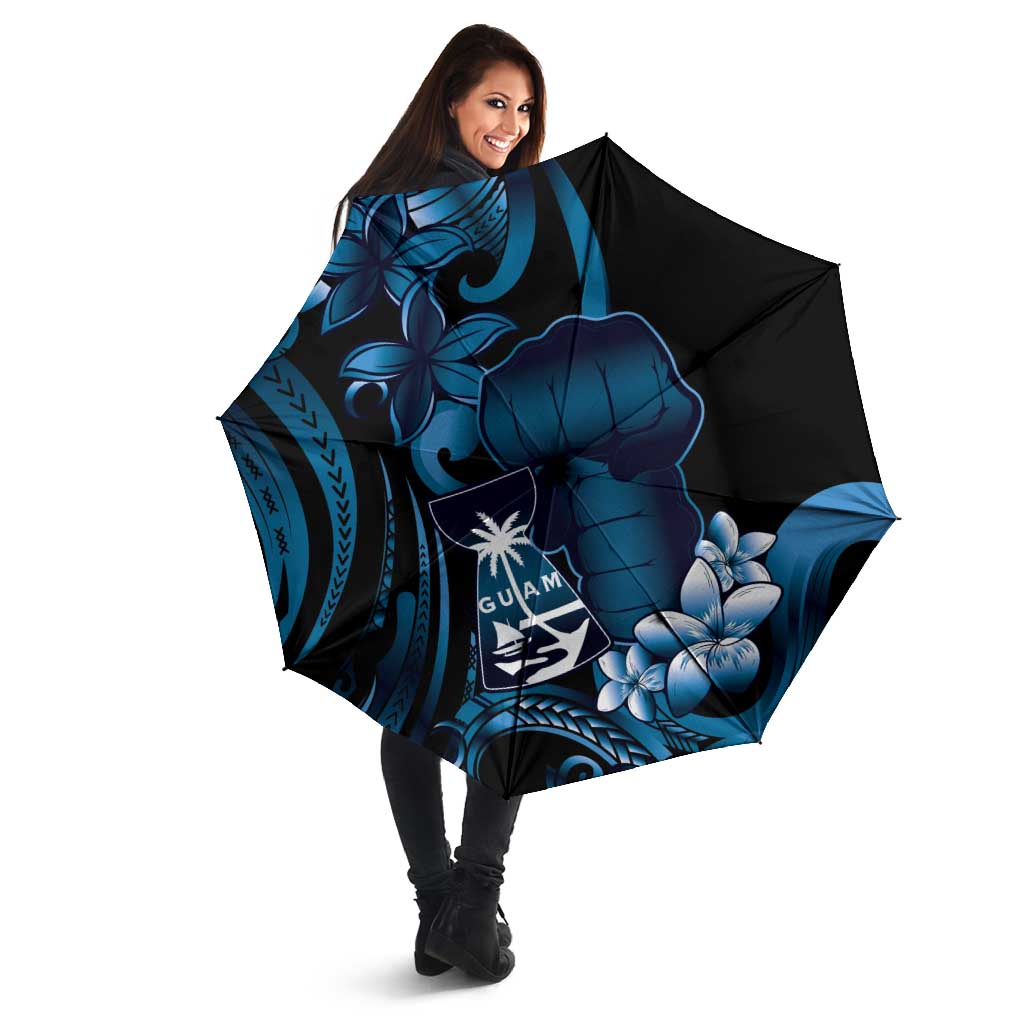 Blue Hafa Adai Guam Umbrella Chamorro Latte Stone Hand With Plumeria - Polynesian Pride