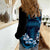 Blue Hafa Adai Guam Women Casual Shirt Chamorro Latte Stone Hand With Plumeria