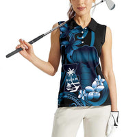Blue Hafa Adai Guam Women Sleeveless Polo Shirt Chamorro Latte Stone Hand With Plumeria