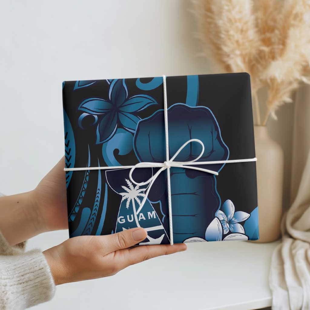 Blue Hafa Adai Guam Wrapping Paper Chamorro Latte Stone Hand With Plumeria - Polynesian Pride