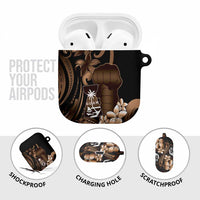 Brown Hafa Adai Guam AirPods Case Chamorro Latte Stone Hand With Plumeria - Polynesian Pride